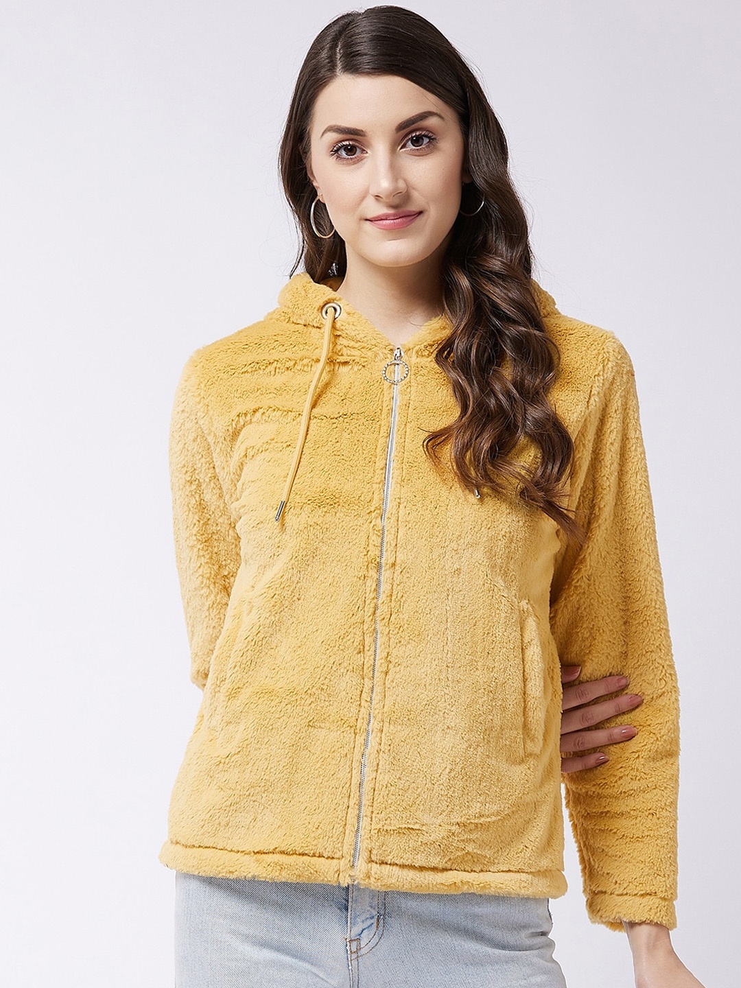 

Modeve Women Mustard Yellow Fleece Lightweight Tailored Jacket