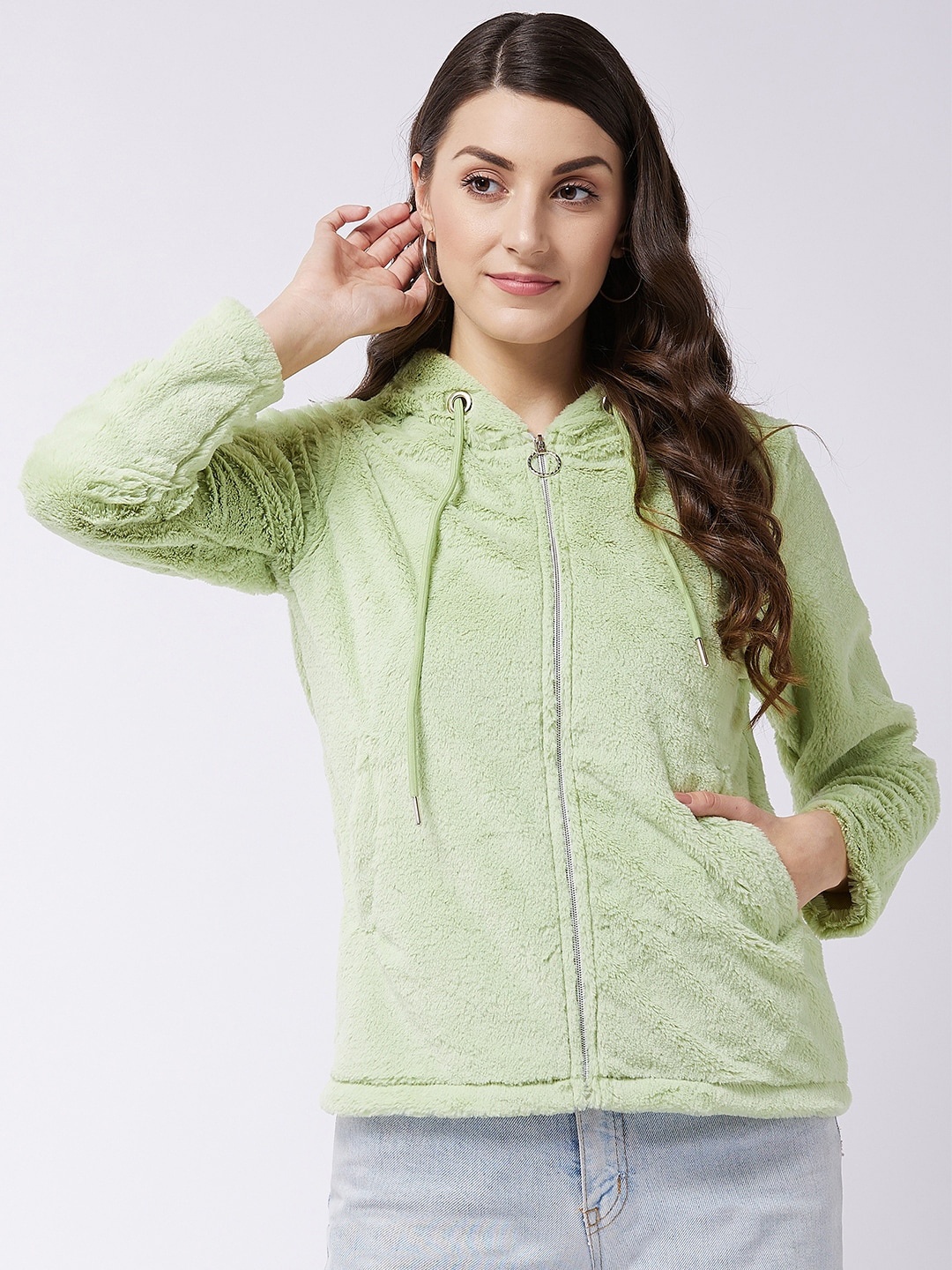 

Modeve Women Lime Green Fleece Lightweight Tailored Jacket