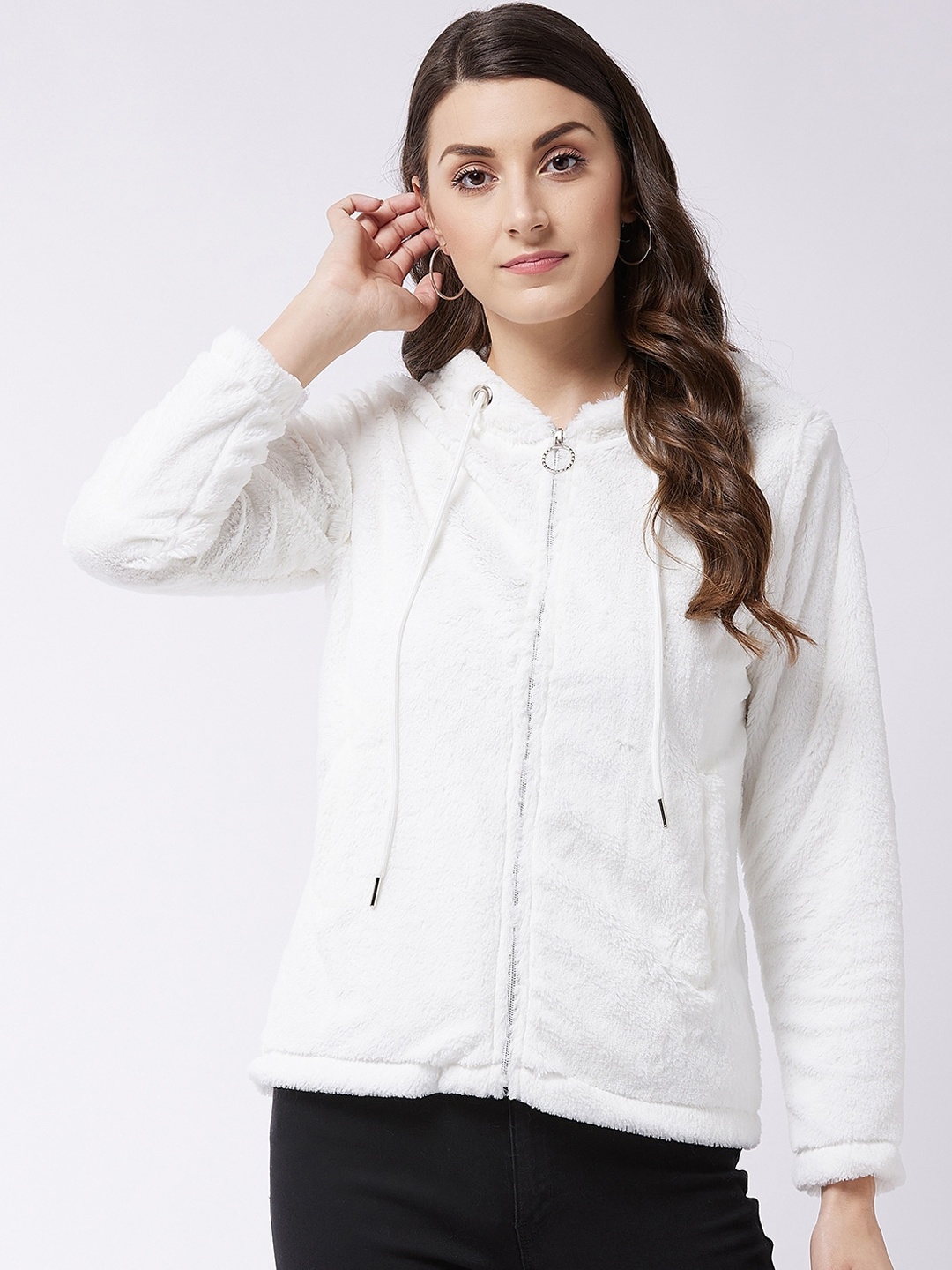 

Modeve Women White Fleece Lightweight Tailored Jacket