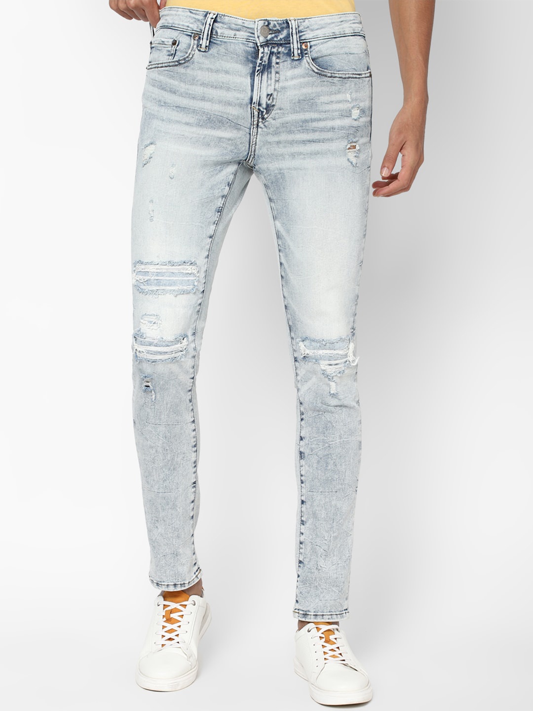 

AMERICAN EAGLE OUTFITTERS Men Blue Skinny Fit Mildly Distressed Heavy Fade Jeans