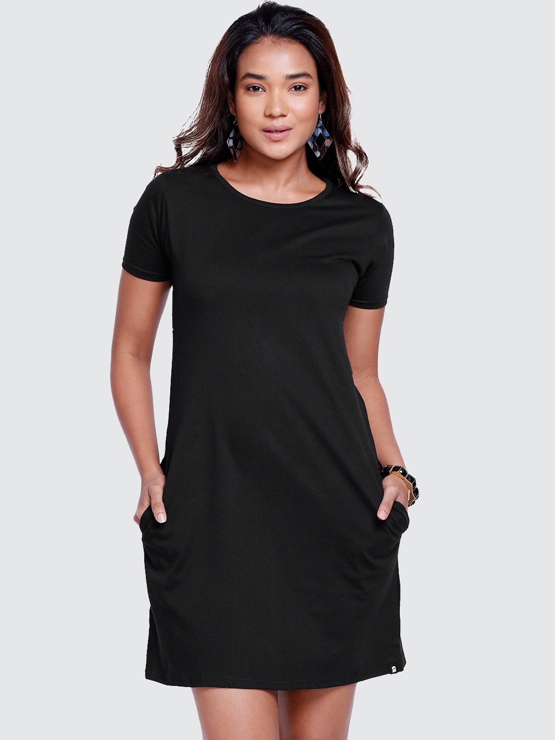 

The Souled Store Women Black Solid Cotton T-shirt Dress