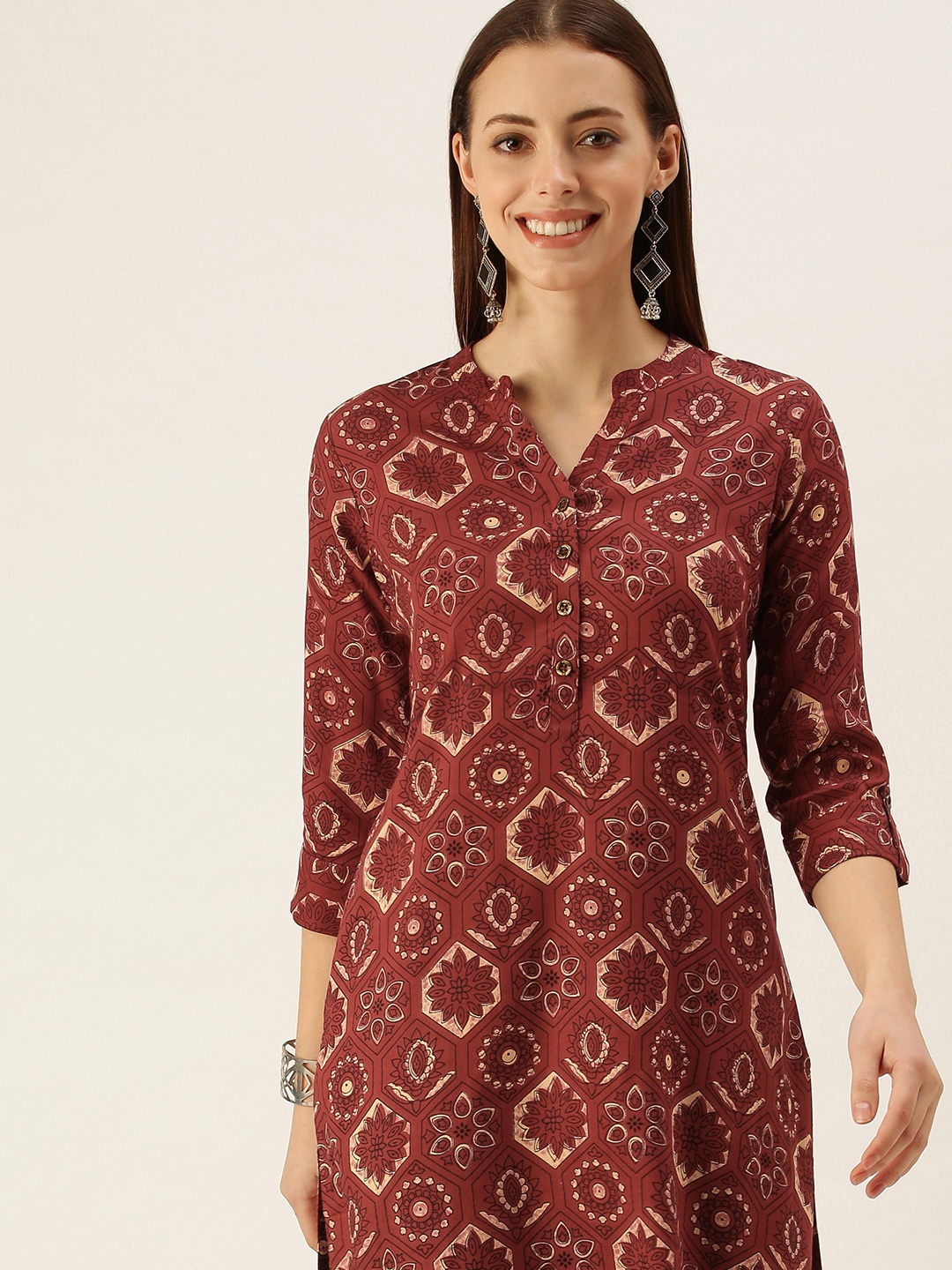 

AMUKTI Women Brown & Beige Ethnic Motifs Printed Kurta