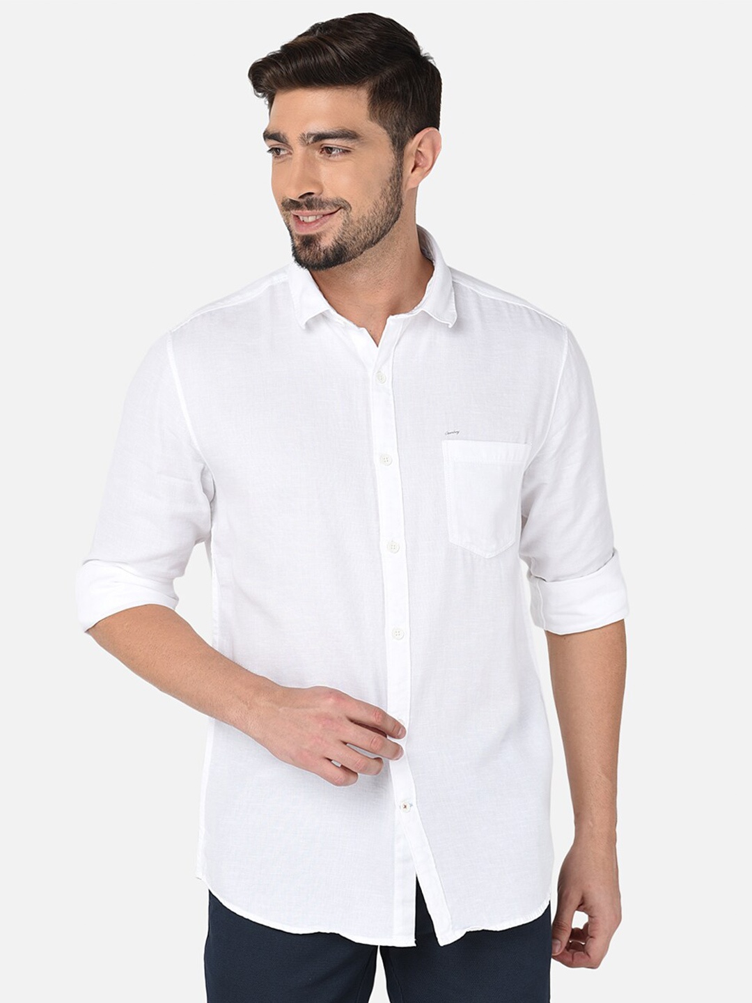 

Oxemberg Men White Classic Slim Fit Casual Shirt