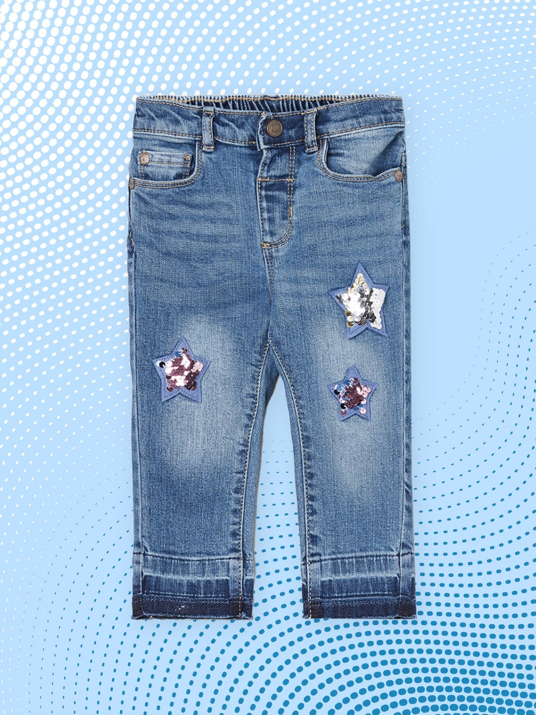 

max Girls Blue Low Distress Light Fade Applique Jeans