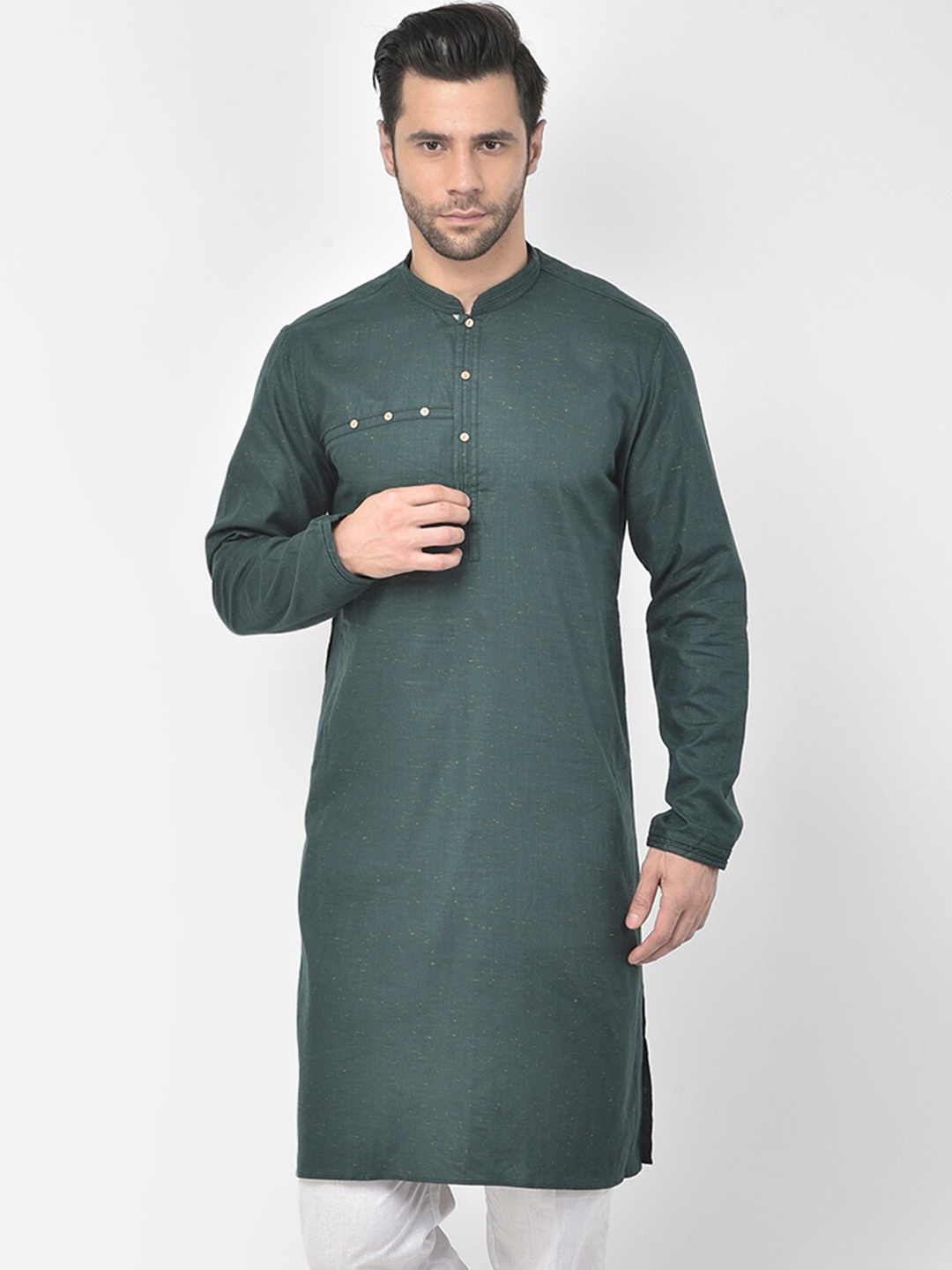 

DEYANN Men Green & White Pure Cotton Kurta with Pyjama