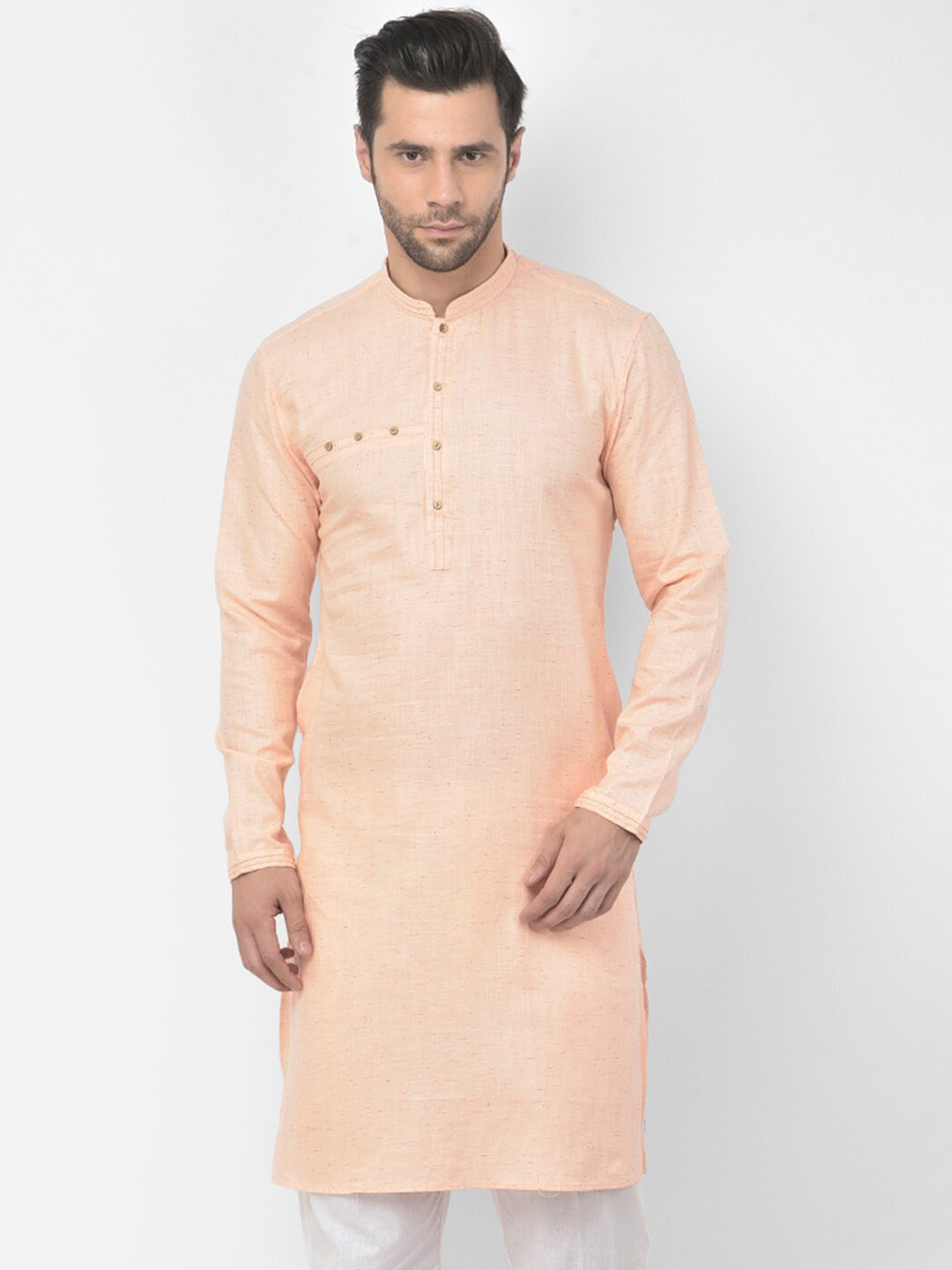 

DEYANN Men Peach-Coloured Pure Cotton Kurta with Trousers