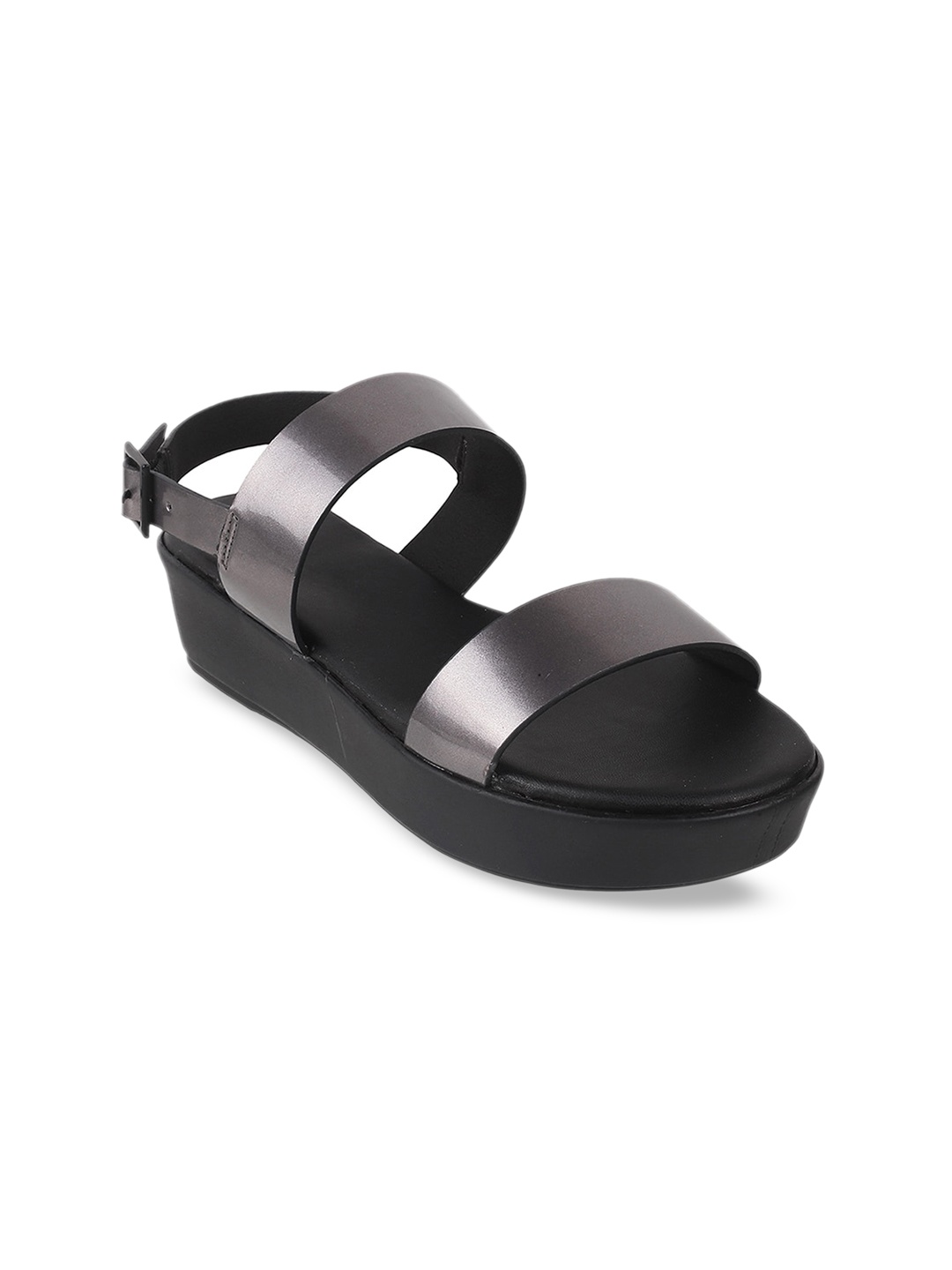 

Mochi Grey Flatform Sandals with Buckles