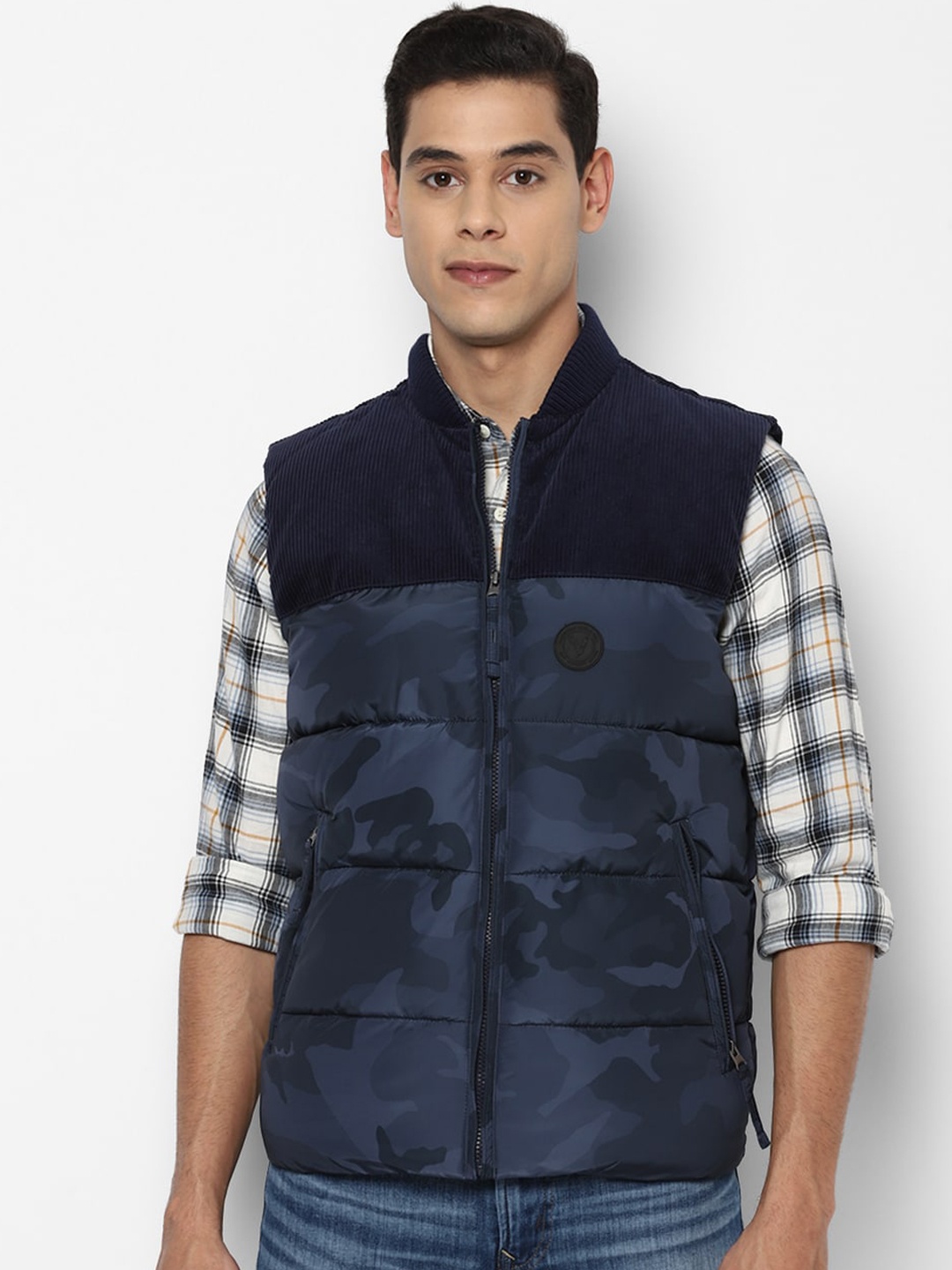 

AMERICAN EAGLE OUTFITTERS Men Navy Blue Camouflage Padded Jacket