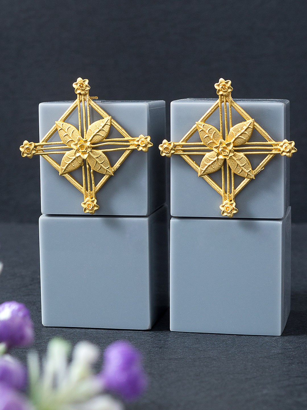 

Golden Peacock Gold-Toned Floral Drop Earrings