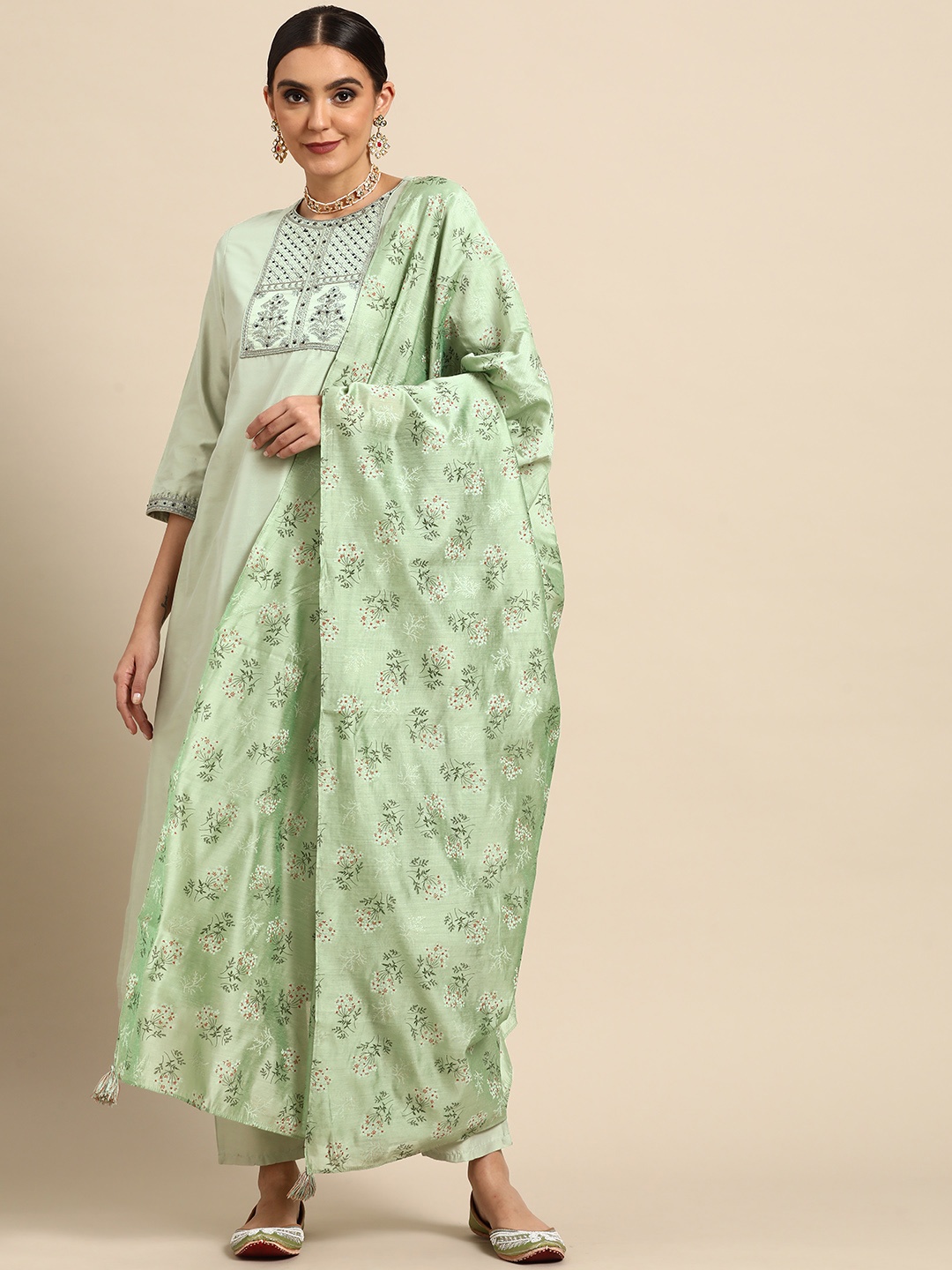 

Anouk Women Green Ethnic Motifs Embroidered Kurta with Trousers & With Dupatta