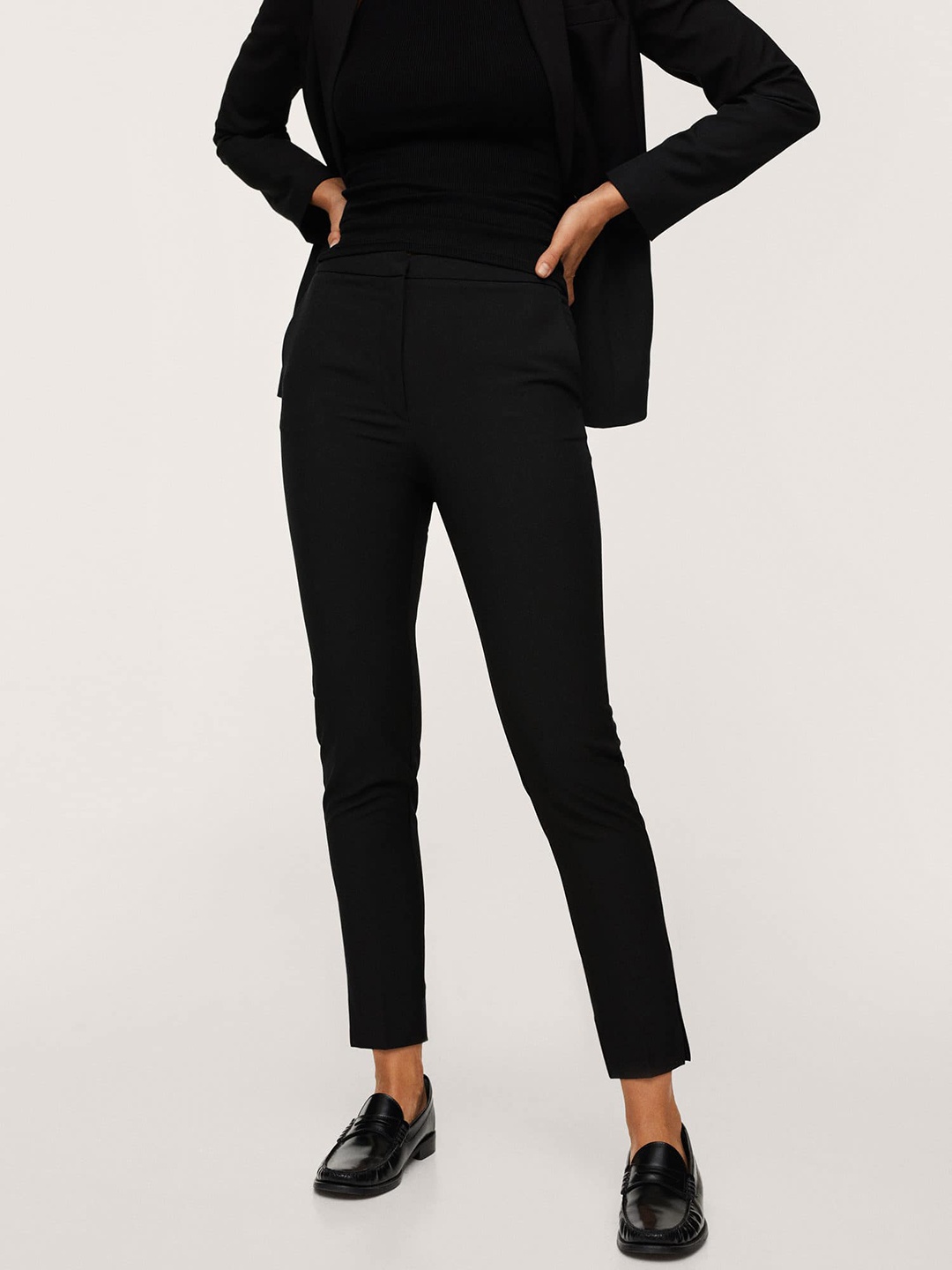 

MANGO Women Black Solid Formal Trousers