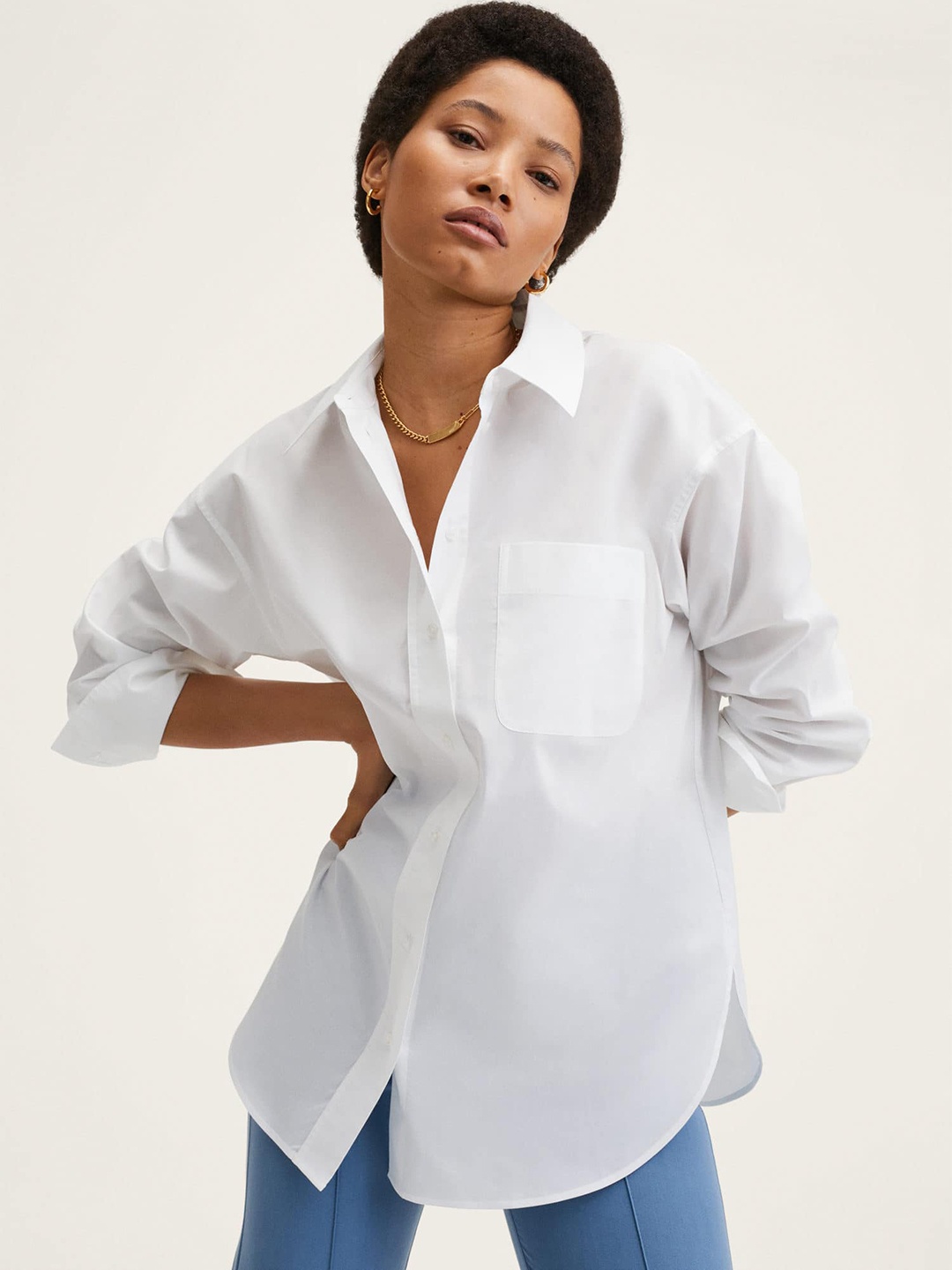 

MANGO Women White Pure Cotton Casual Oversized Shirt