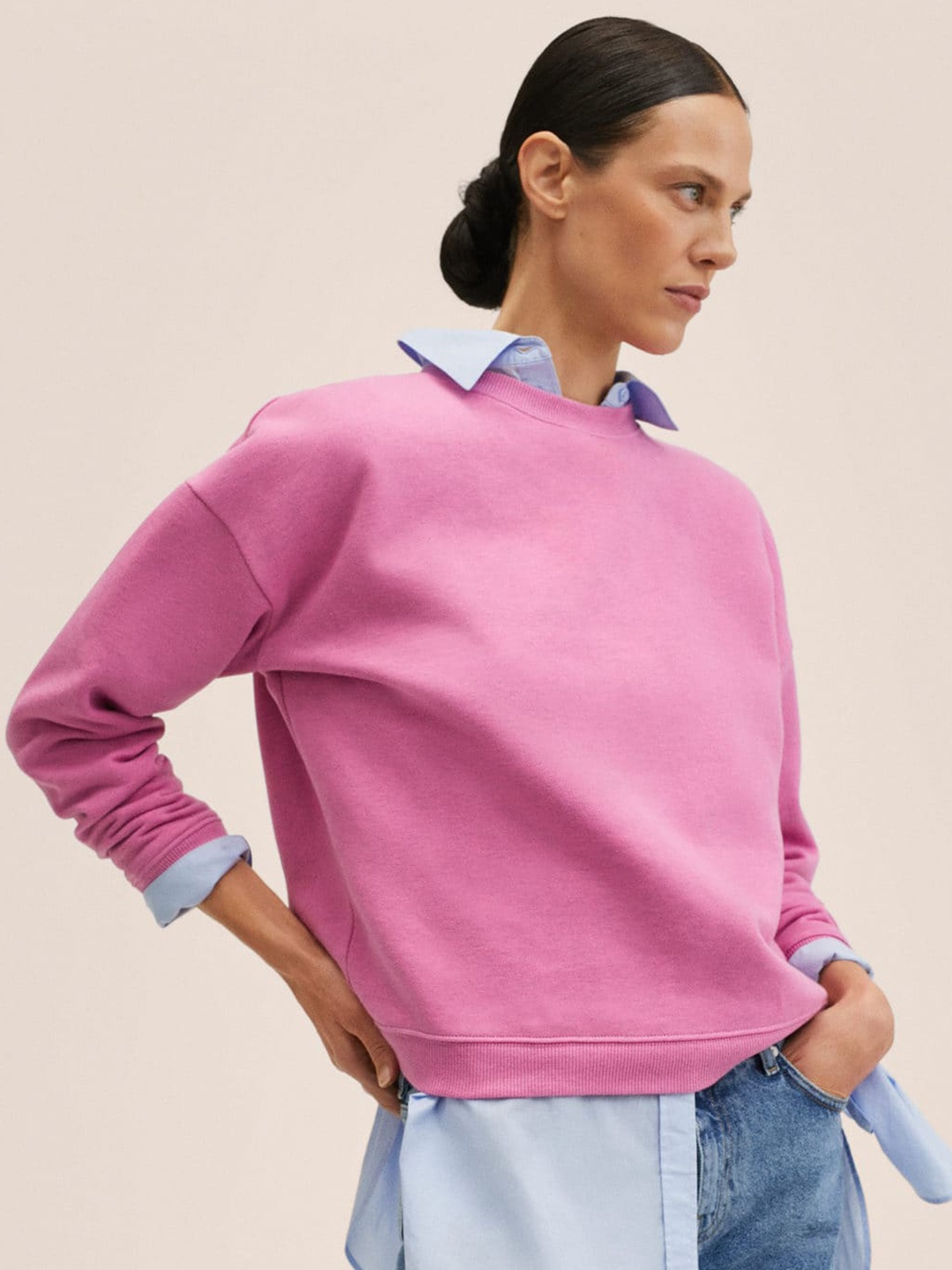 

MANGO Women Pink Melange Effect Sweatshirt