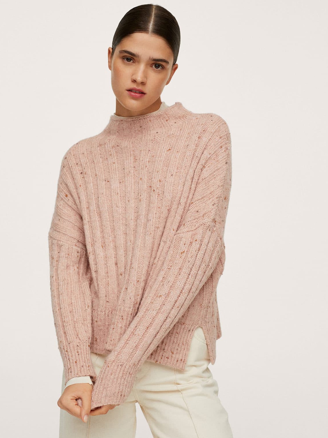 

MANGO Women Beige Round Neck Pullover