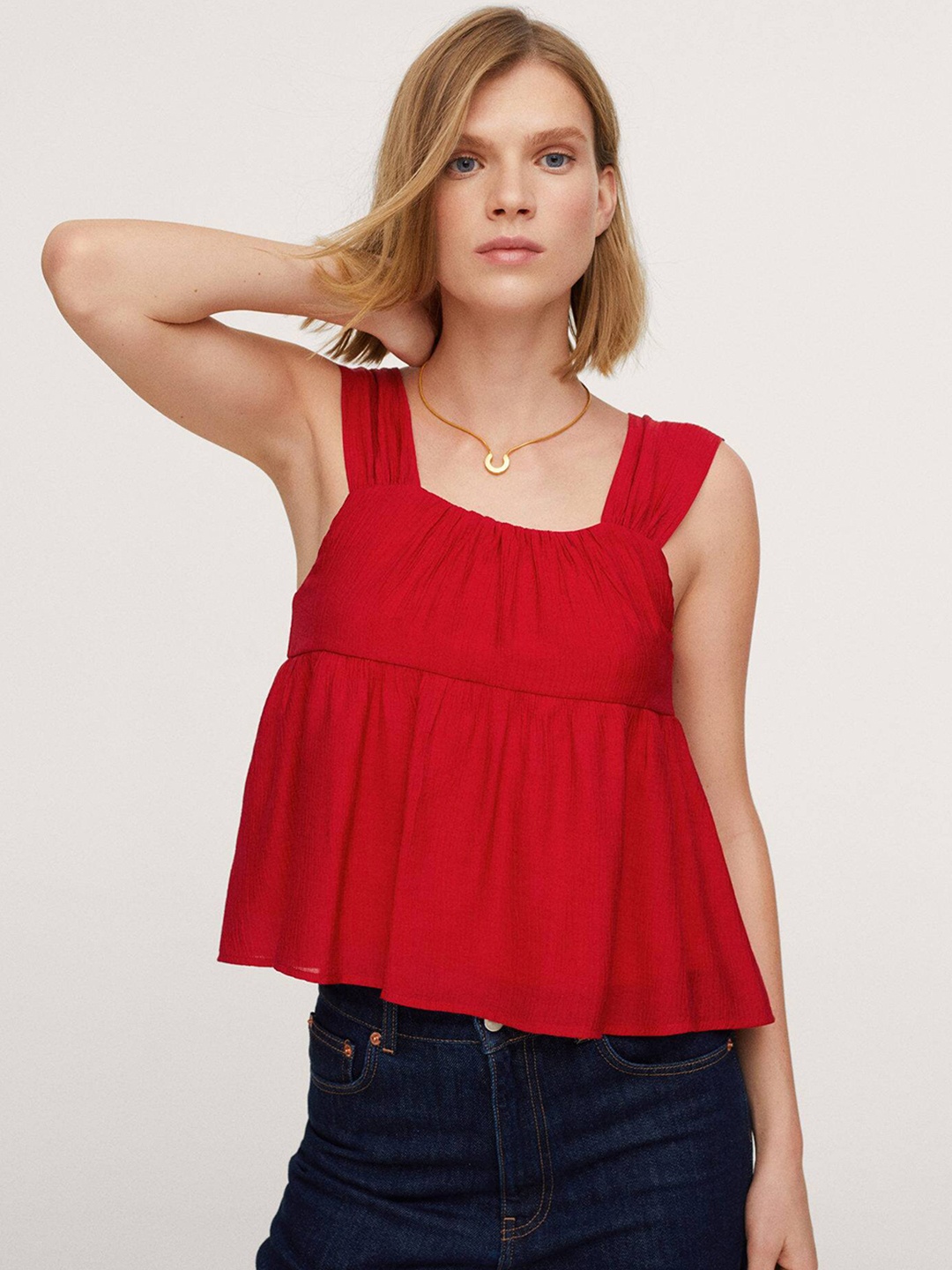 

MANGO Women Red Solid Empire Top