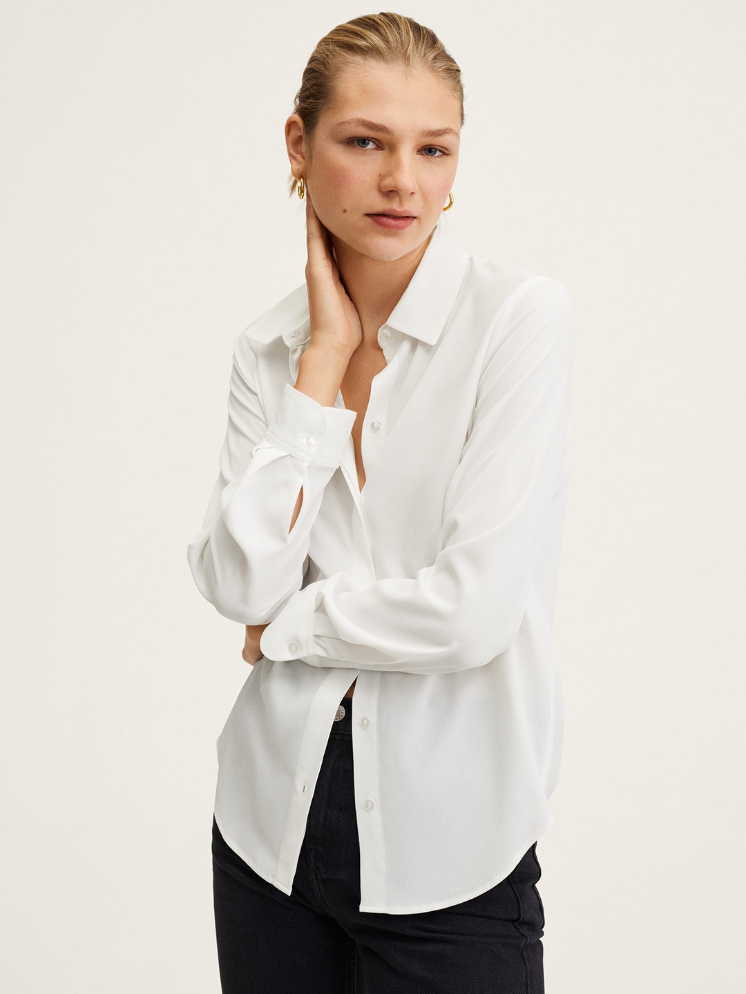 

MANGO Women White Solid Casual Shirt