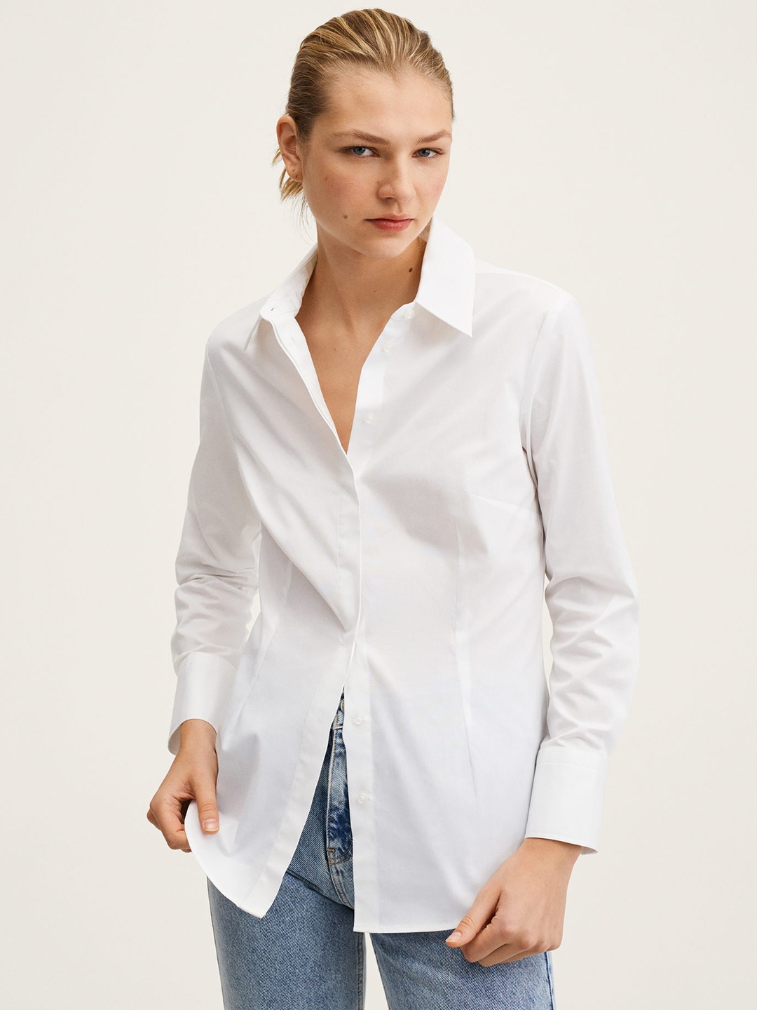 

MANGO Women White Solid Casual Shirt