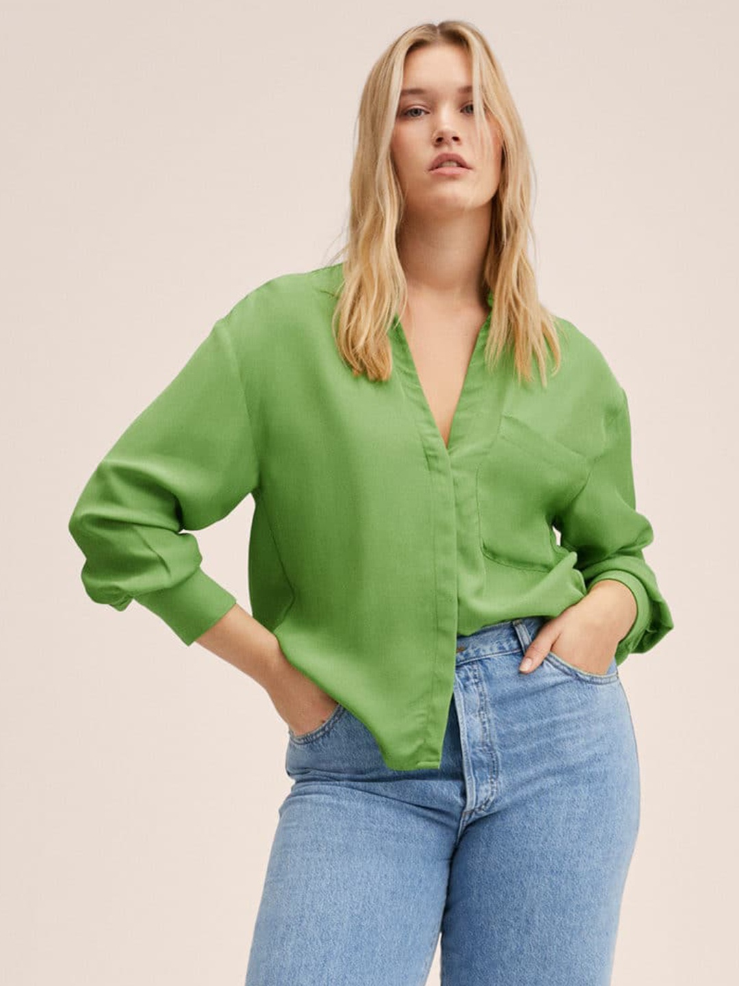 

MANGO Women Green Casual Oversized Shirt