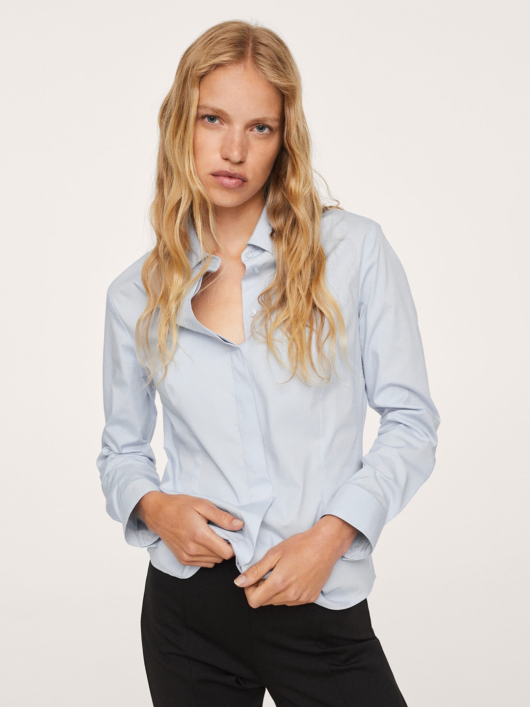 

MANGO Women Blue Solid Casual Shirt