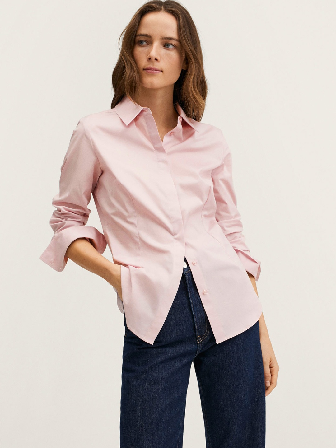 

MANGO Women Pink Solid Casual Shirt