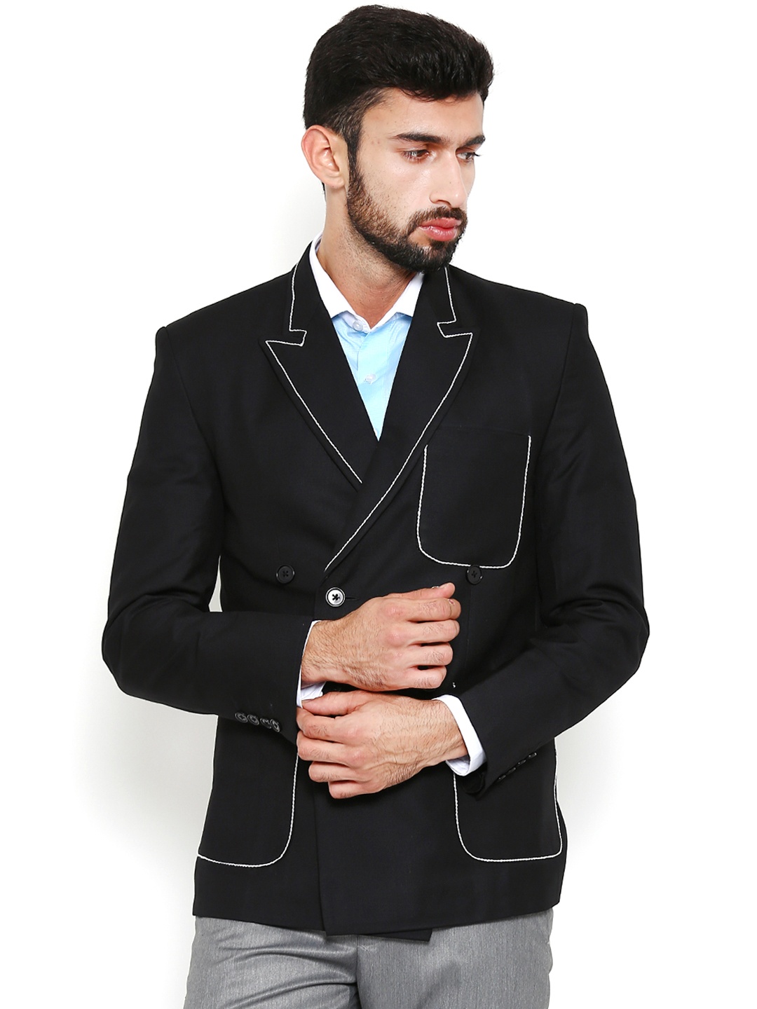 

Shaftesbury London Black & White Regular Fit Double-Breasted Casual Blazer