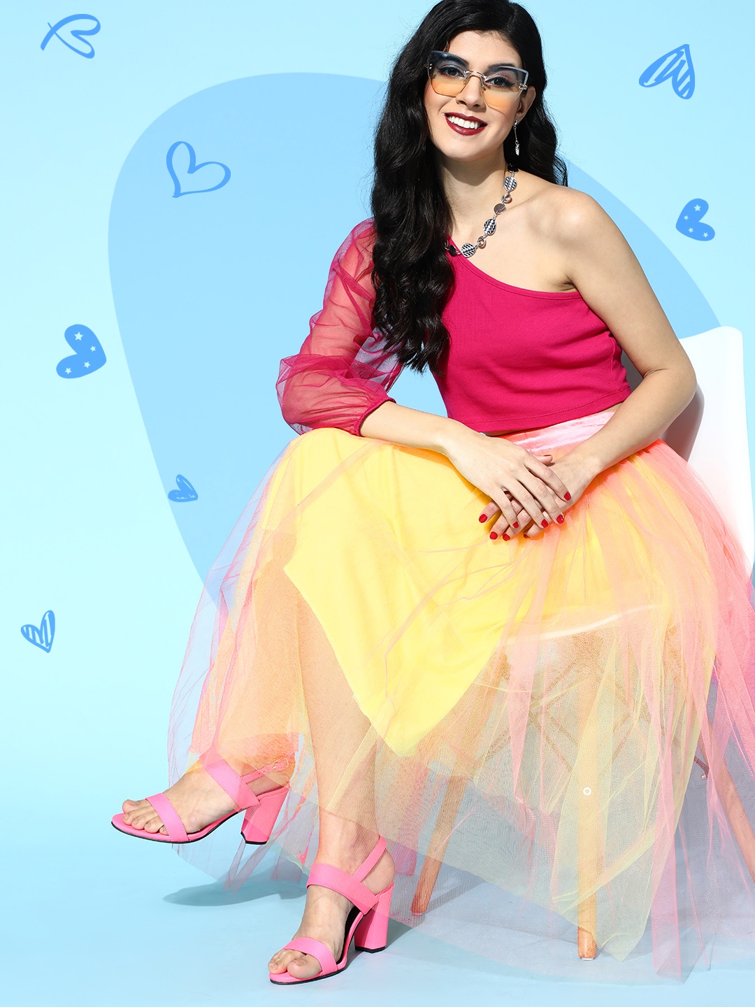 

SASSAFRAS Yellow Solid Tulle Skirt