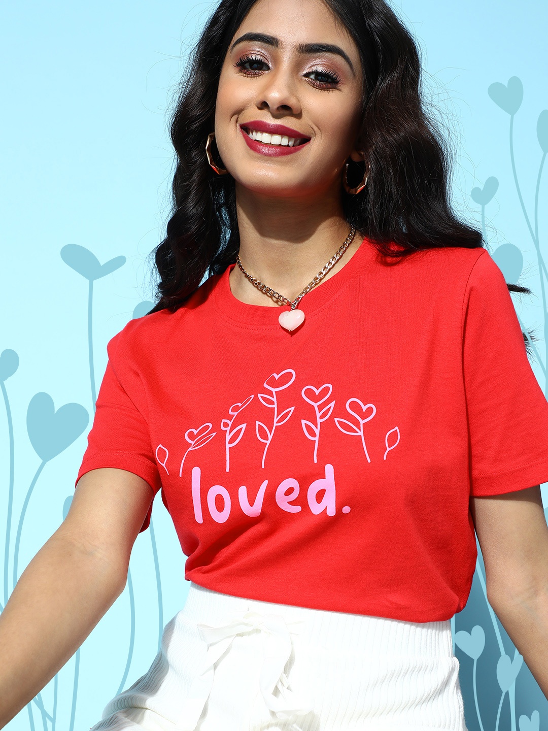 

SASSAFRAS Women Coral Red Typography Printed Boxy T-shirt