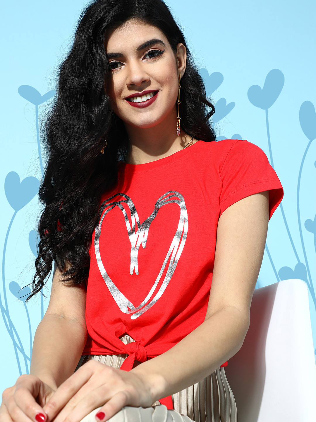 

SASSAFRAS Women Gorgeous Red Printed Tshirt