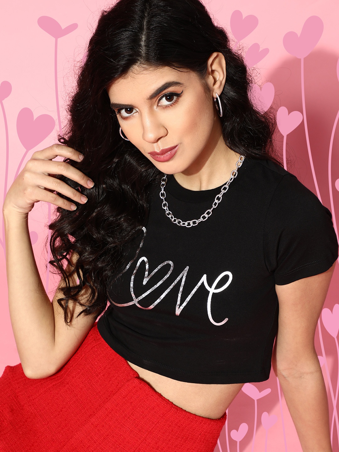 

SASSAFRAS Women Black Typography Cropped Tshirt