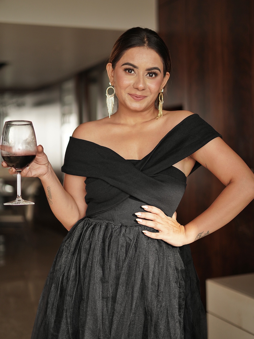 

SASSAFRAS Stylish Black Solid Tulle Dress