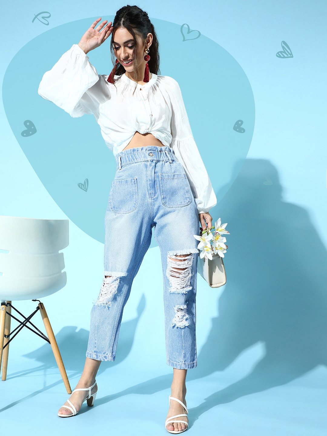 

SASSAFRAS Woman Stunning Blue High-Rise Regular Fit Cropped Jeans