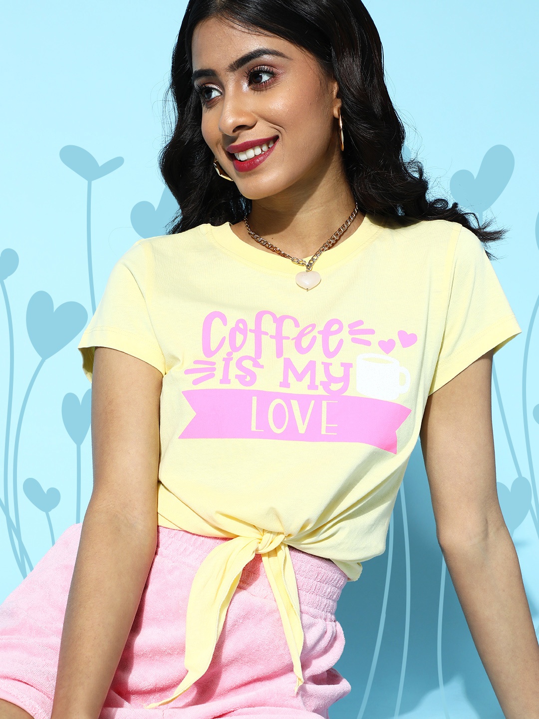

SASSAFRAS Women Bright Yellow Typography Talking Tee