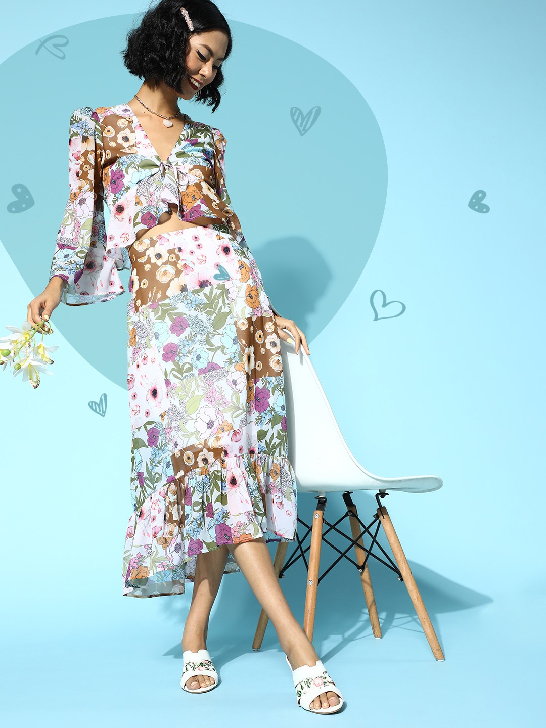 

SASSAFRAS Women Beautiful Off White Floral Tiered Skirt