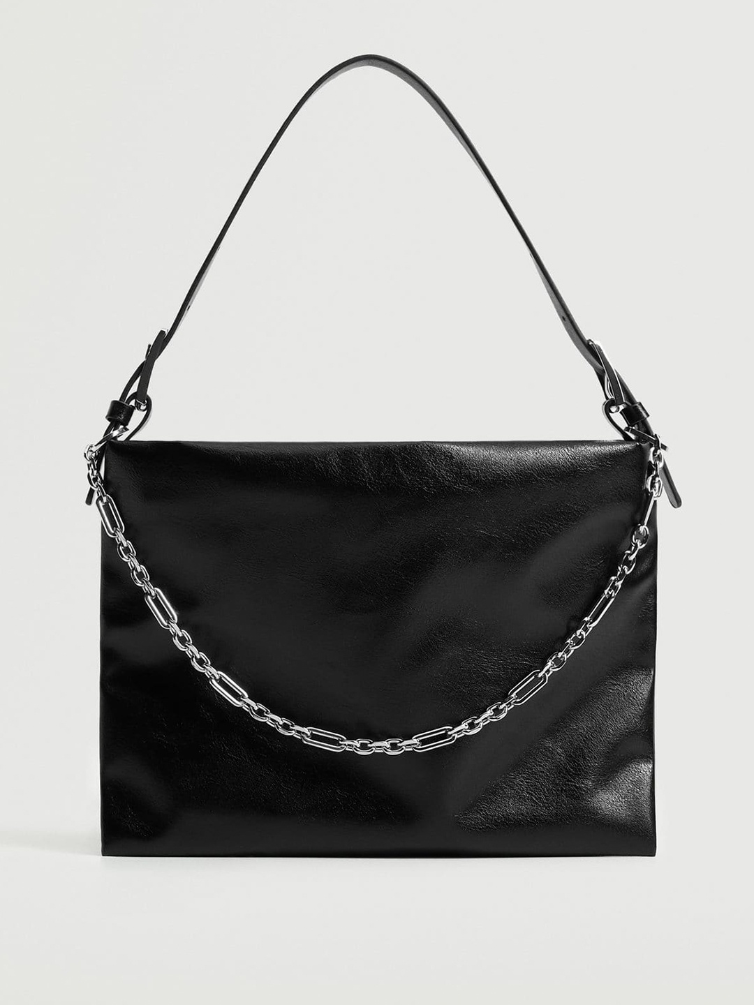 

MANGO Black Solid Baguette Bag