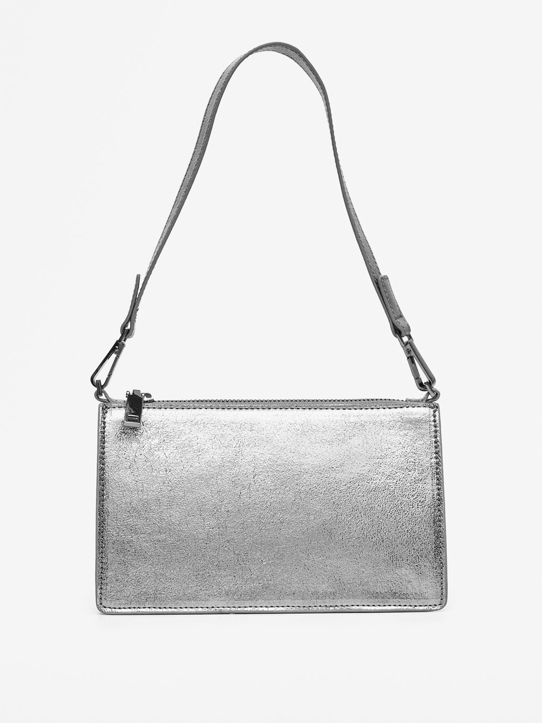

MANGO Gunmetal-Toned Solid Baguette Bag, Metallic