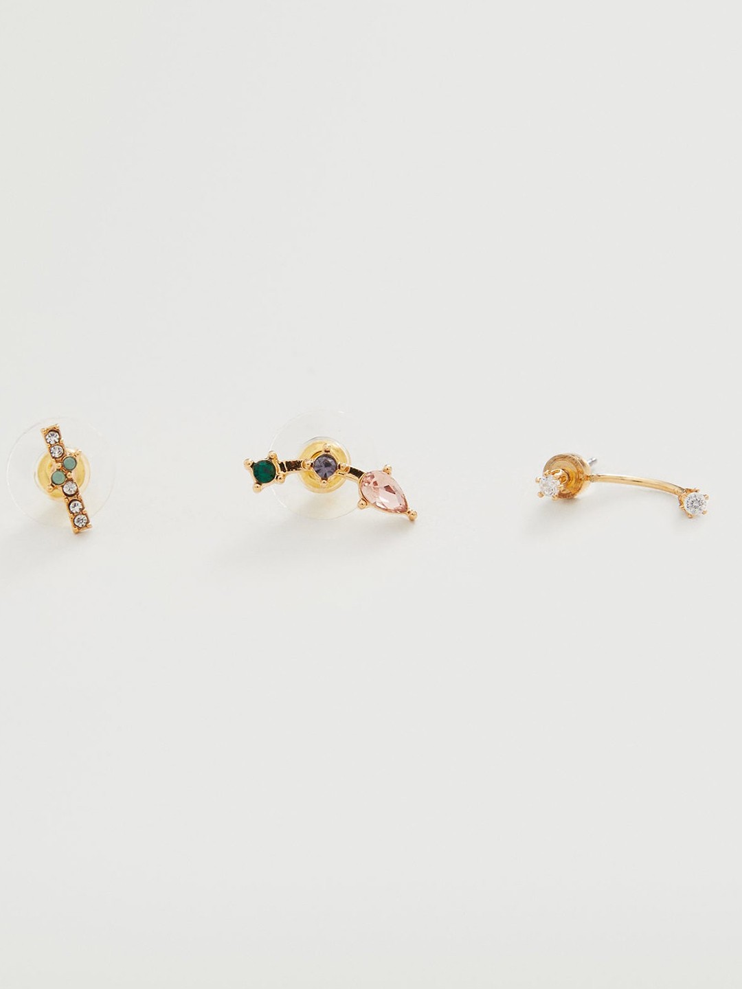

MANGO Set of 3 Gold-Toned Stone-Studded Mix Match Ear Cuff Earrings