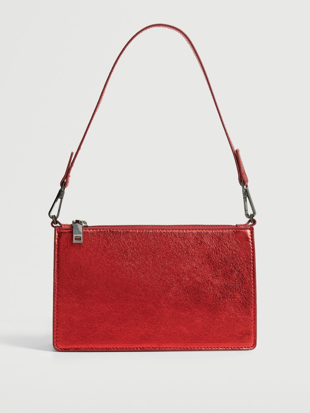 

MANGO Red Solid Structured Baguette Bag