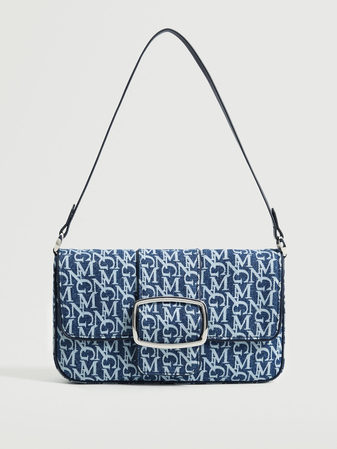 

MANGO Blue Printed Baguette Bag