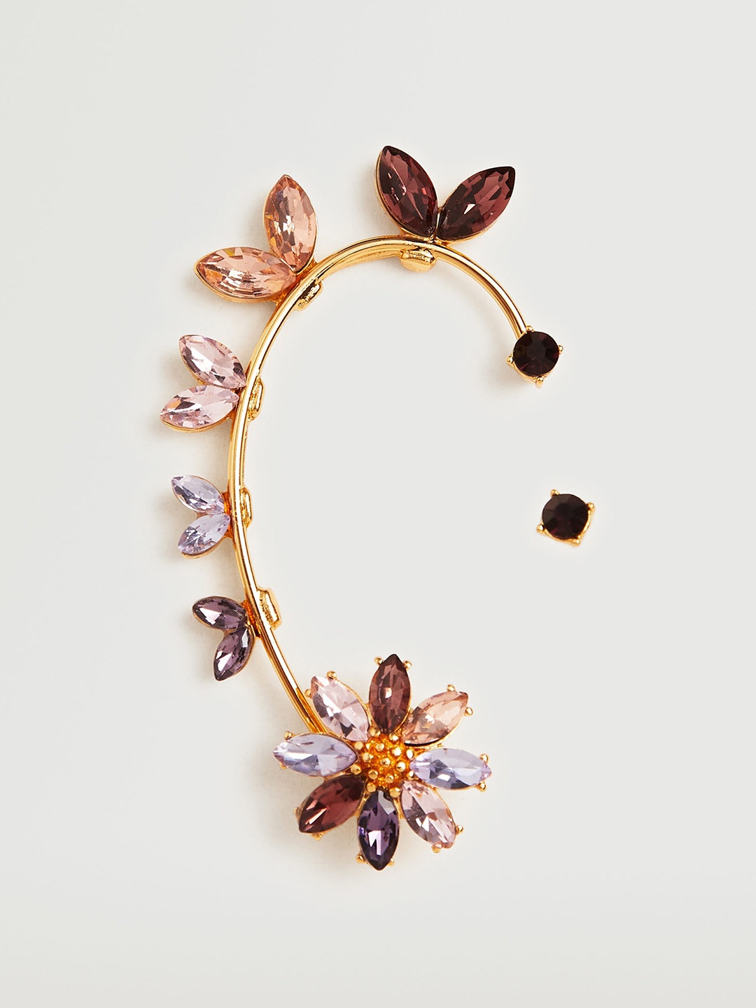 

MANGO Gold-Toned & Maroon Stone Studded Floral Ear Cuff