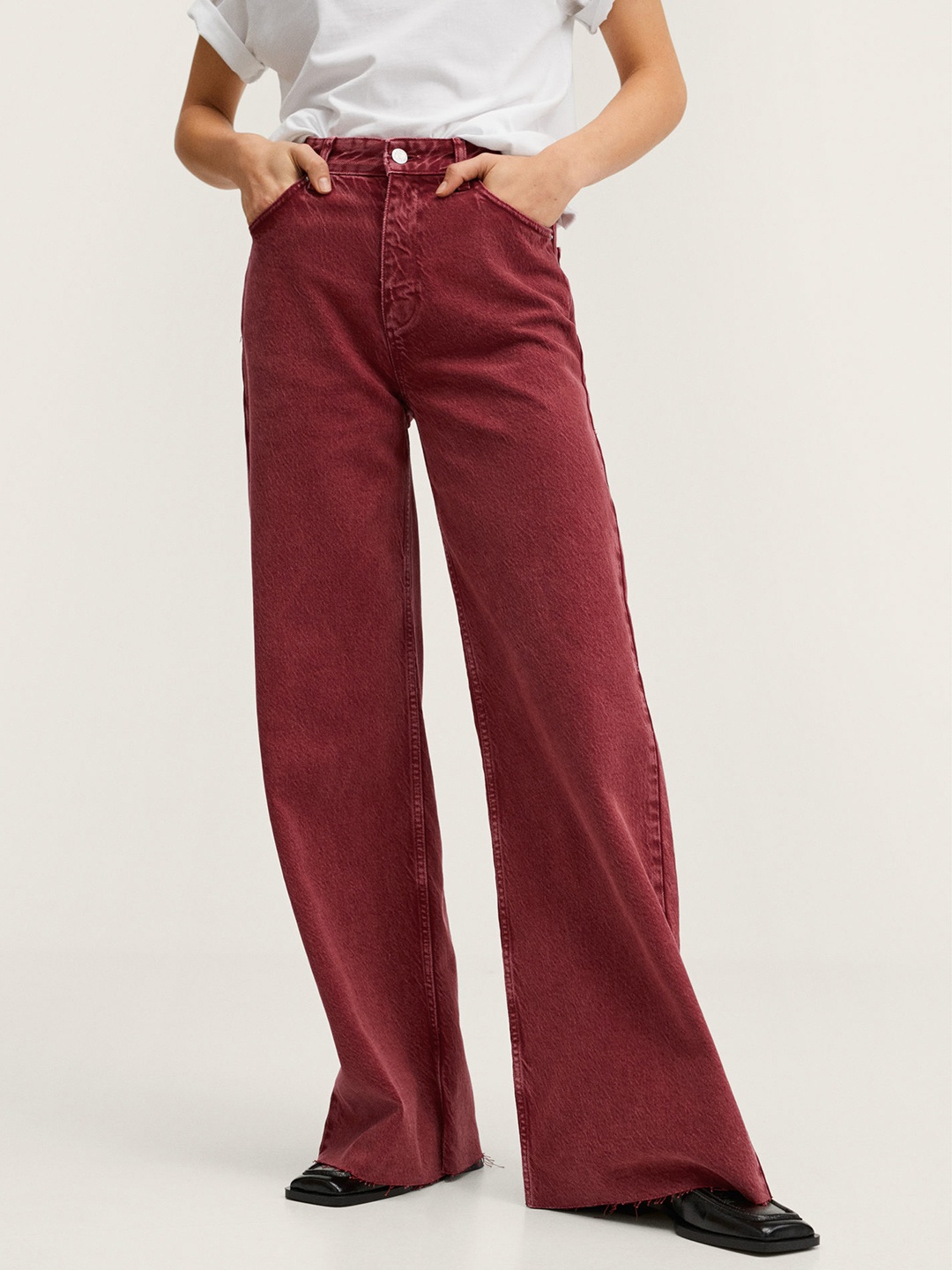 

MANGO Women Maroon Wide Leg Jeans