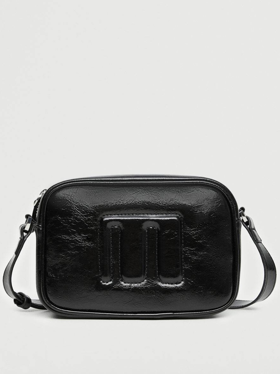 

MANGO Black Brand Logo Textured Sling Bag