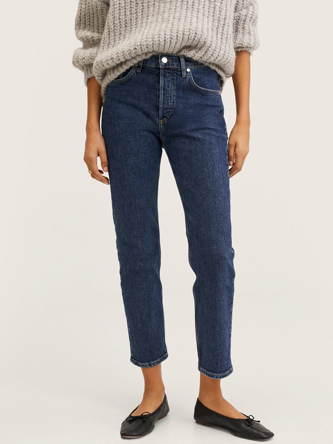 

MANGO Women Blue Slim Fit Stretchable Cropped Jeans