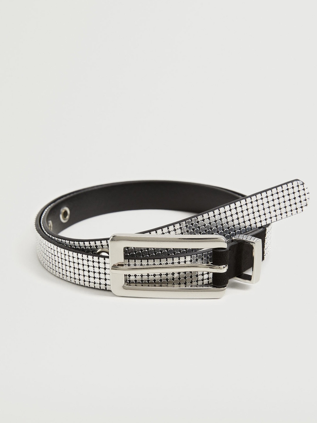 

MANGO Women Silver-Toned & Black Embellished Belt