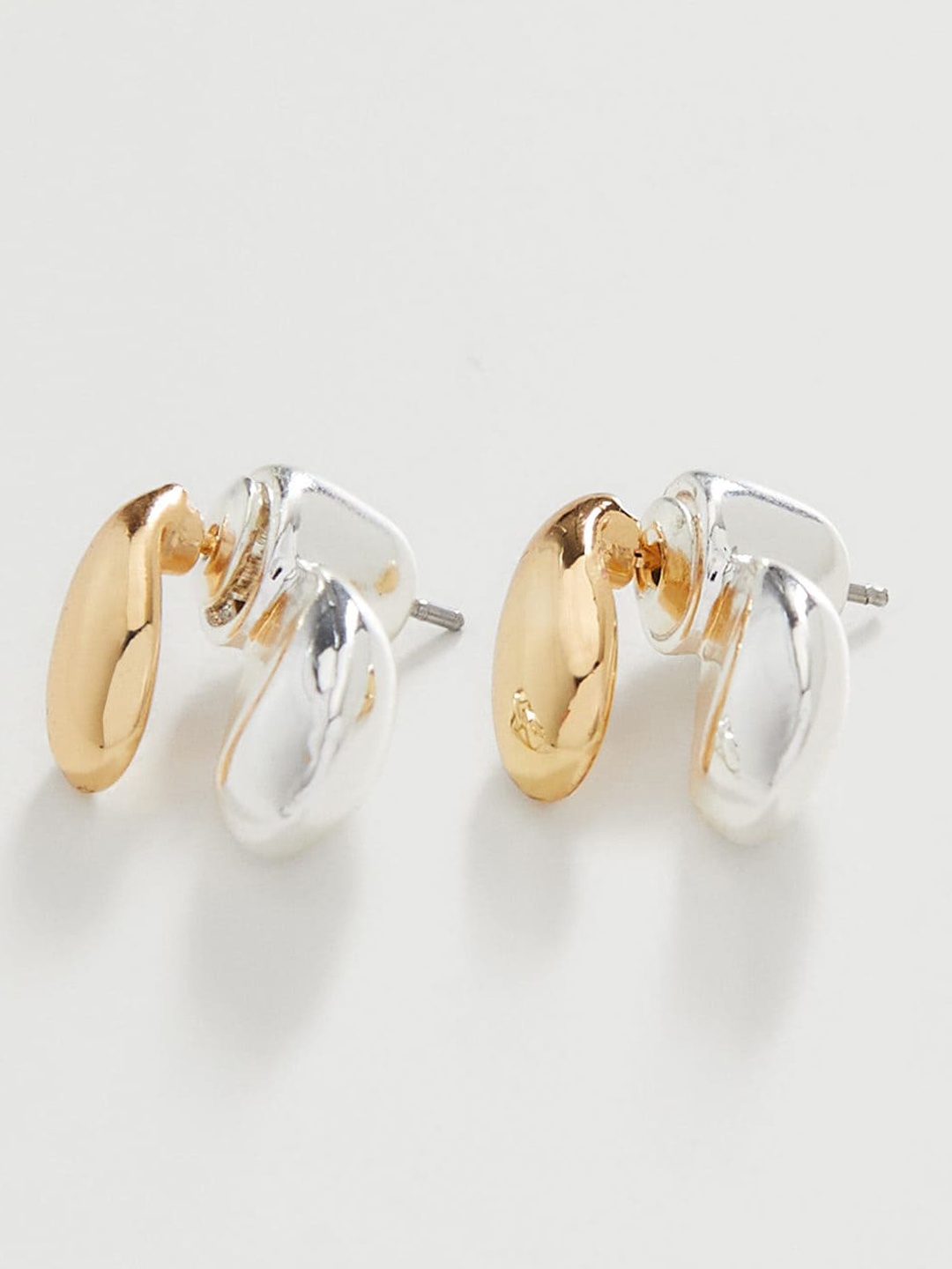 

MANGO Women Gold-Toned & Silver-Toned Teardrop Shaped Studs Earrings