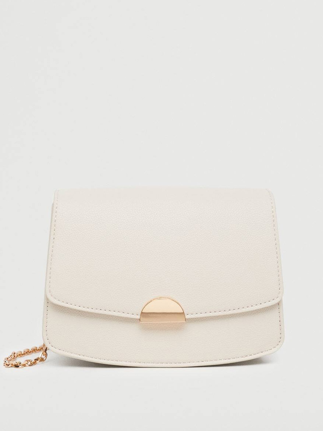 

MANGO Off White & Gold-Toned Solid Structured Sling Bag