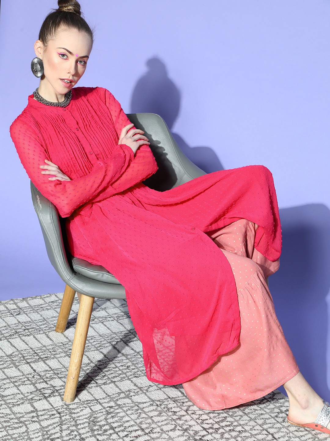 

Janasya Fuchsia Woven Design Dobby Weave Kurta