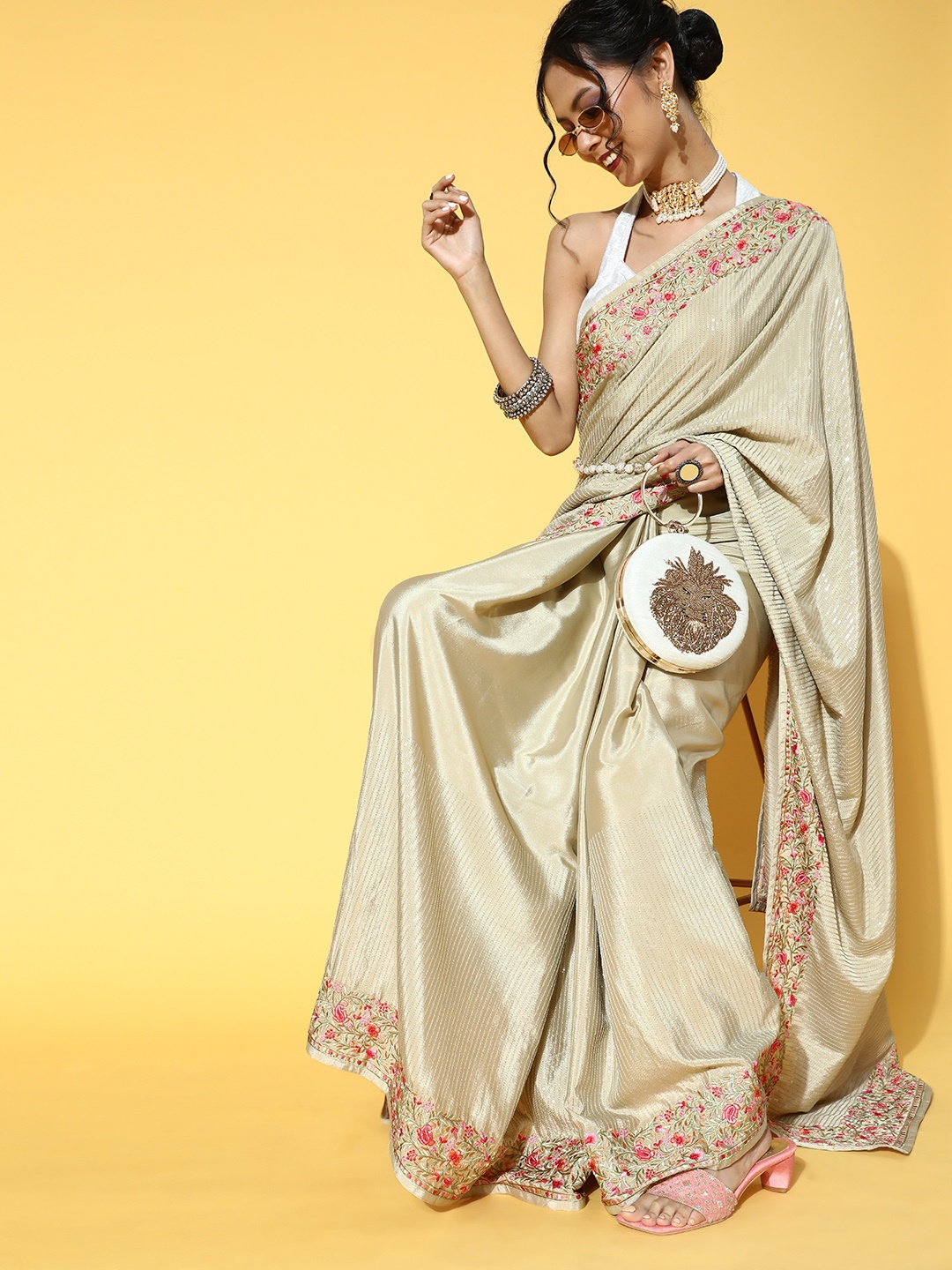 

Chhabra 555 Beige Saree