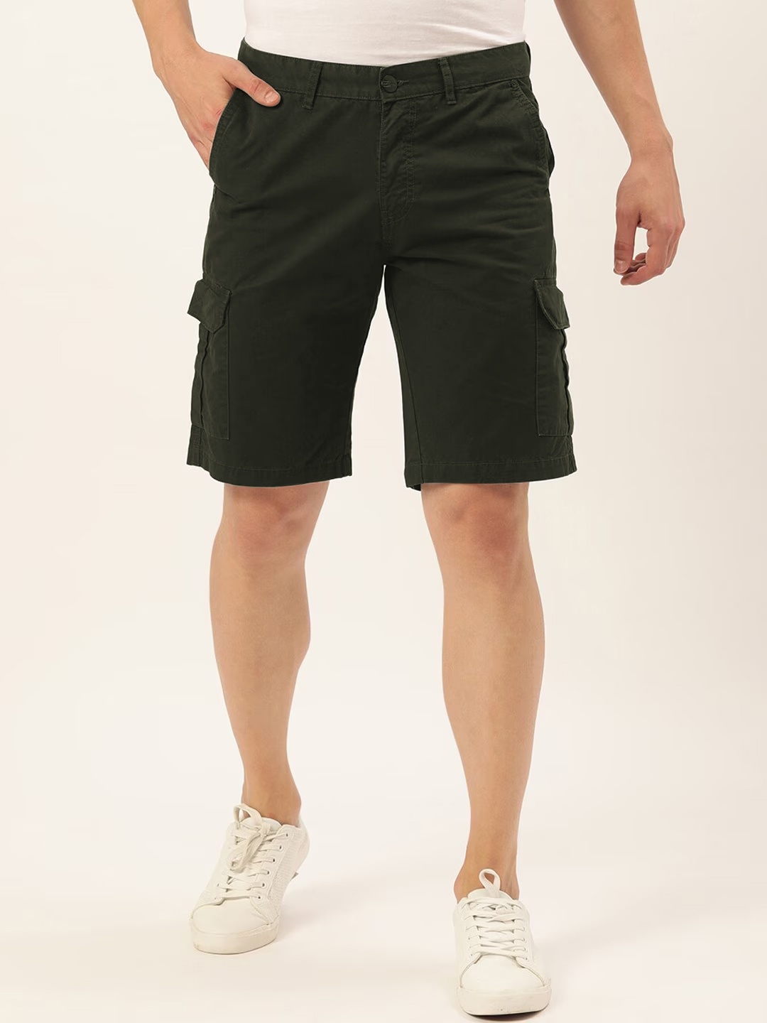 

IVOC Men Olive Green Slim Fit Cargo Shorts
