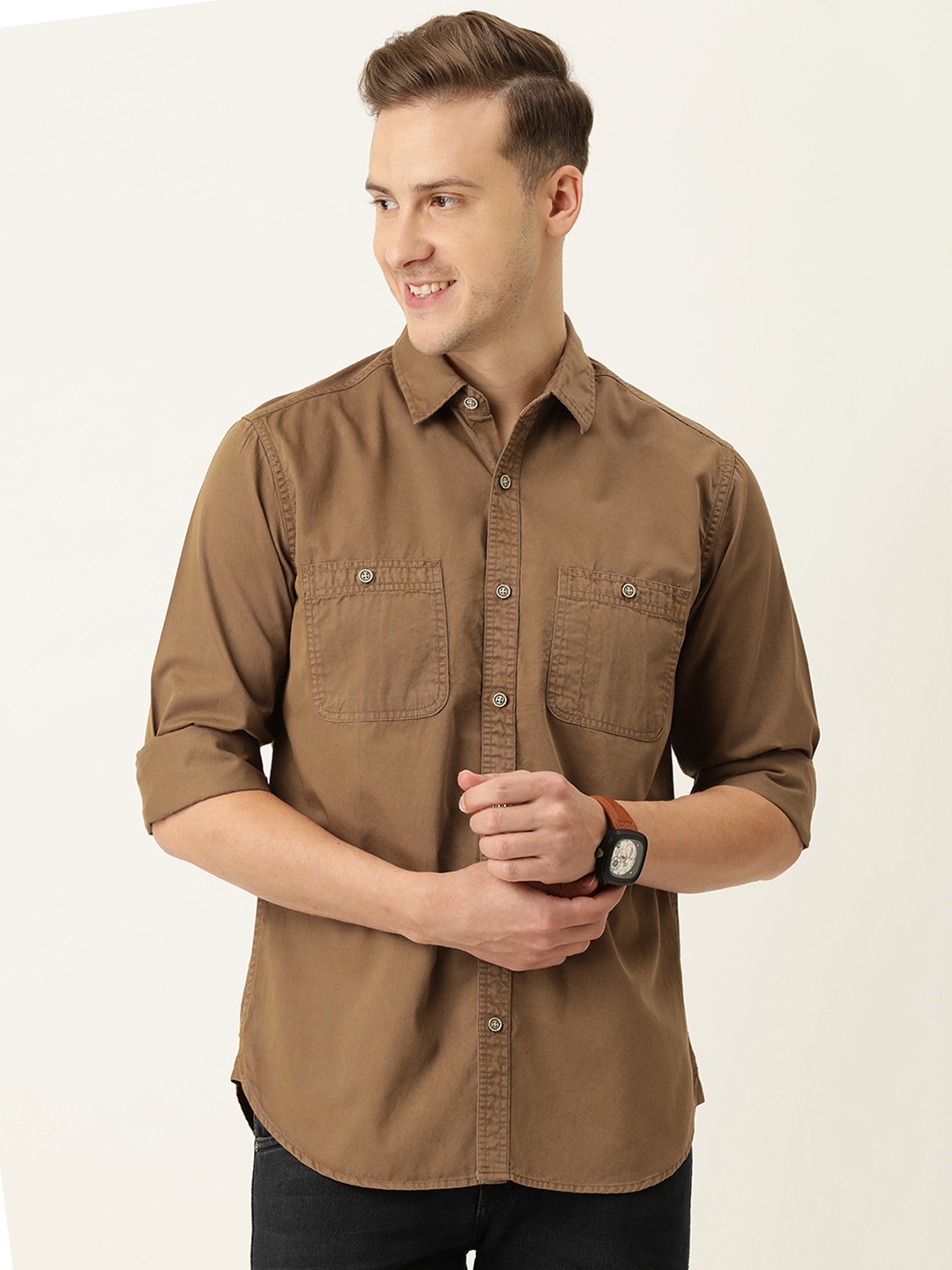 

IVOC Men Brown Solid Casual Shirt