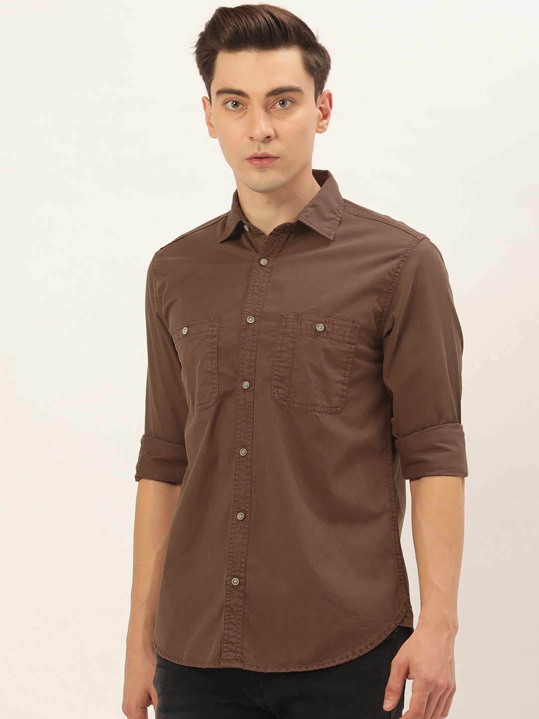 

IVOC Men Brown Solid Casual Shirt